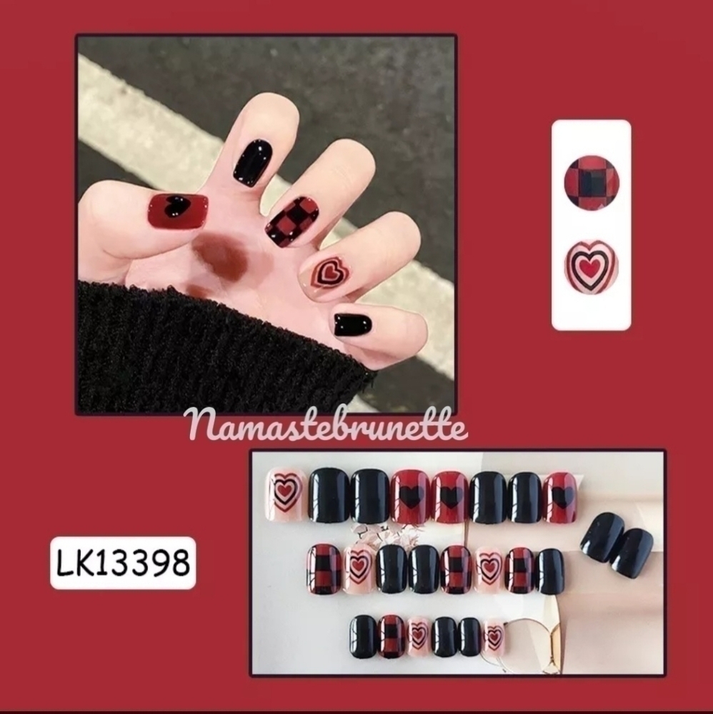2/$16 Heart Checkerboard Press On Nails - Picture 3 of 13